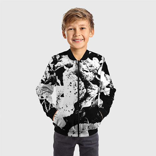 Детский бомбер Листья черно-белое / 3D-Черный – фото 3