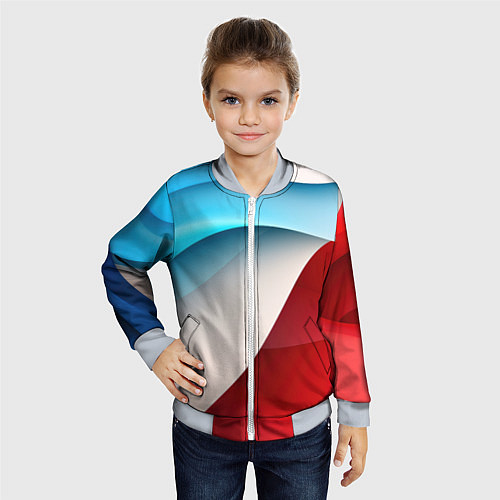Детский бомбер Белые синие и красные волны / 3D-Серый – фото 4