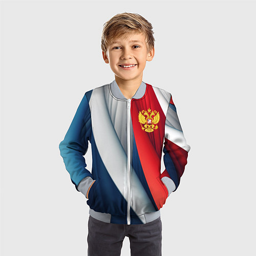 Детский бомбер Герб России абстракция / 3D-Серый – фото 3