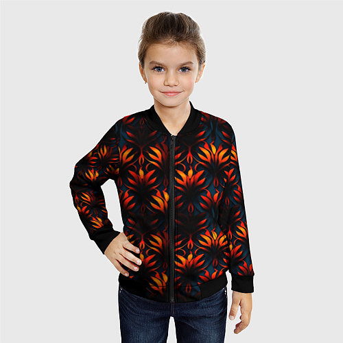 Детский бомбер Оранжевые неоновые листья / 3D-Черный – фото 4