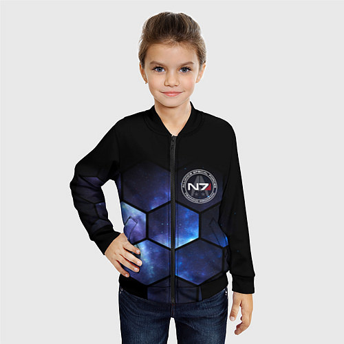 Детский бомбер Mass Effect - N7 - Космос / 3D-Черный – фото 4