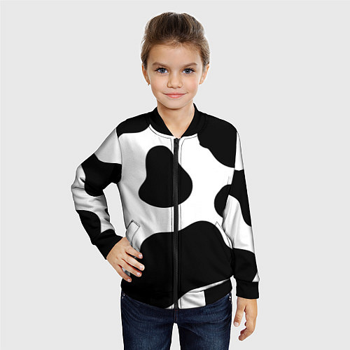 Детский бомбер Принт - пятна коровы / 3D-Черный – фото 4