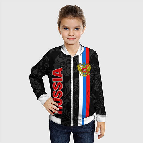 Детский бомбер Russia black style / 3D-Белый – фото 4