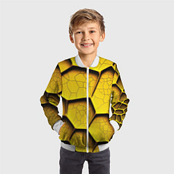 Бомбер детский Желтые шестиугольники с трещинами - объемная текст, цвет: 3D-белый — фото 2