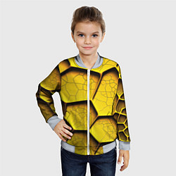 Бомбер детский Желтые шестиугольники с трещинами - объемная текст, цвет: 3D-серый — фото 2