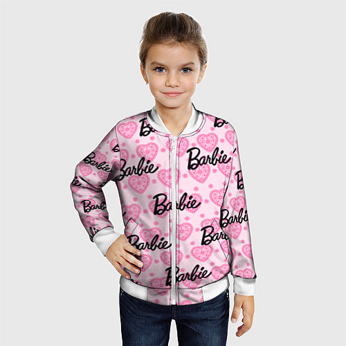 Детский бомбер Логотип Барби и розовое кружево / 3D-Белый – фото 4