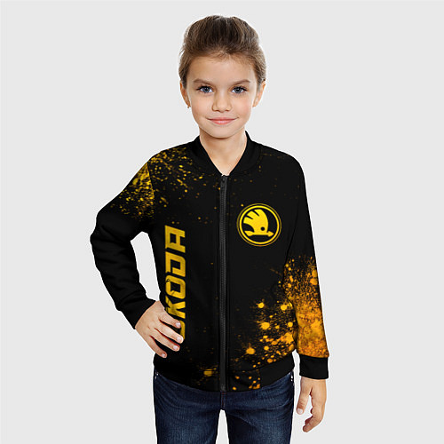 Детский бомбер Skoda - gold gradient: надпись, символ / 3D-Черный – фото 4