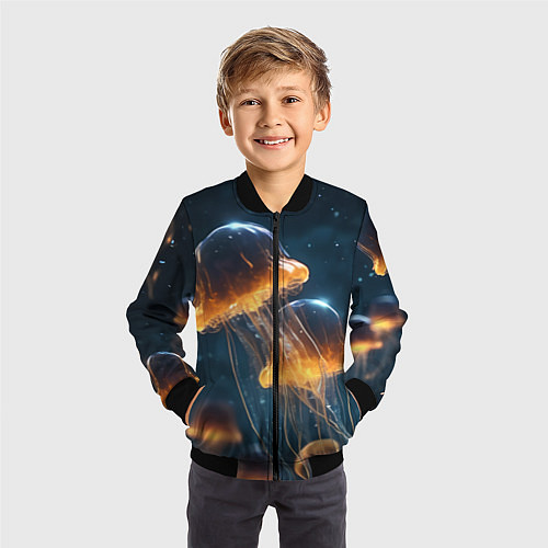 Детский бомбер Люминисцентные медузы / 3D-Черный – фото 3