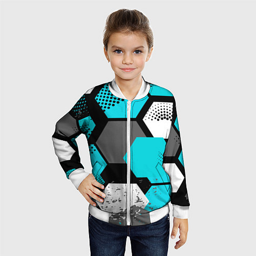 Детский бомбер Шестиугольники абстрактный фон / 3D-Белый – фото 4