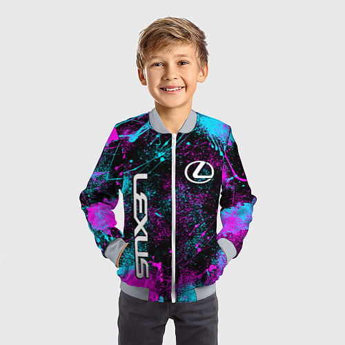 Детский бомбер Lexus - неоновые брызги / 3D-Серый – фото 3