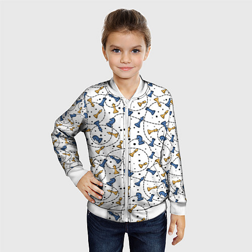 Детский бомбер Синие и желтые шахматные фигуры на белом фоне / 3D-Белый – фото 4