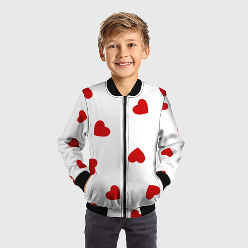 Детский бомбер Красные сердечки на белом / 3D-Черный – фото 3