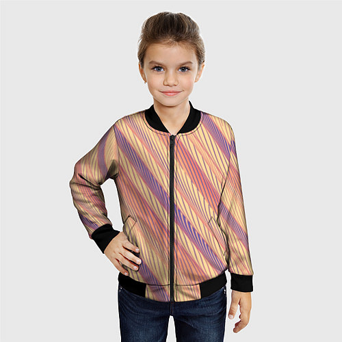 Детский бомбер Персиковый полосатый / 3D-Черный – фото 4