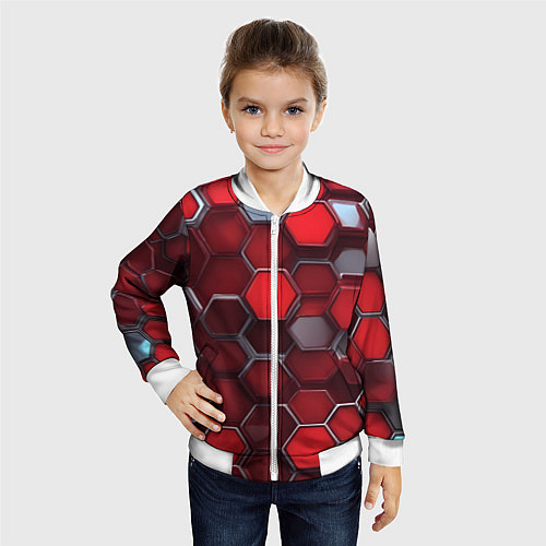 Детский бомбер Cyber hexagon red / 3D-Белый – фото 4