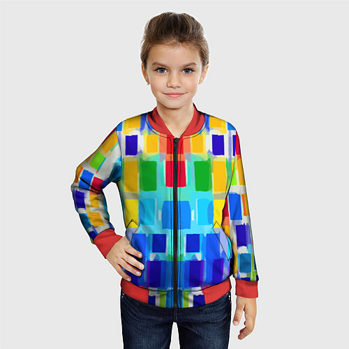 Детский бомбер Colorful strips - pop art - vogue / 3D-Красный – фото 4