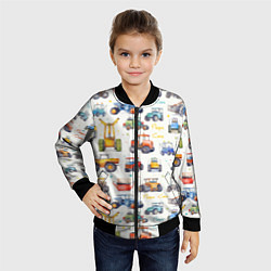 Бомбер детский Акварельные тракторы - детский паттерн, цвет: 3D-черный — фото 2