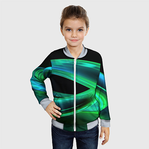 Детский бомбер Green lines abstract / 3D-Серый – фото 4