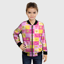 Бомбер детский Барби: желтые и розовые квадраты паттерн, цвет: 3D-черный — фото 2
