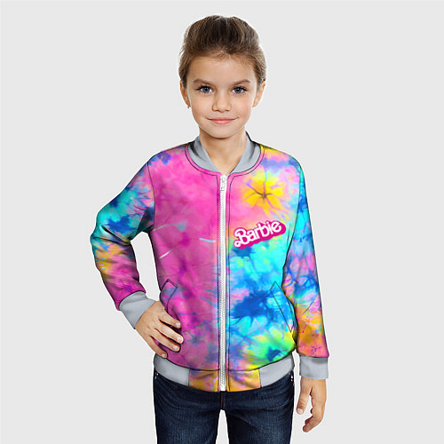 Детский бомбер Barbie - floral pattern - tie-dye / 3D-Серый – фото 4