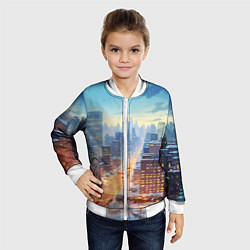 Бомбер детский Новогодний снежный город, цвет: 3D-белый — фото 2