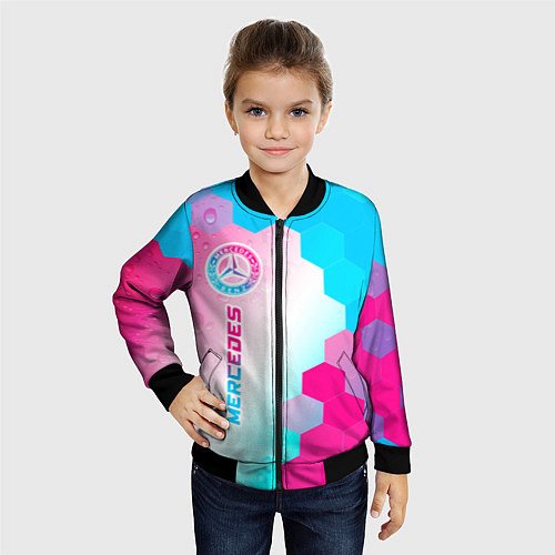 Детский бомбер Mercedes neon gradient style по-вертикали / 3D-Черный – фото 4