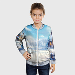 Бомбер детский Новогодний пейзаж снеговик, цвет: 3D-серый — фото 2