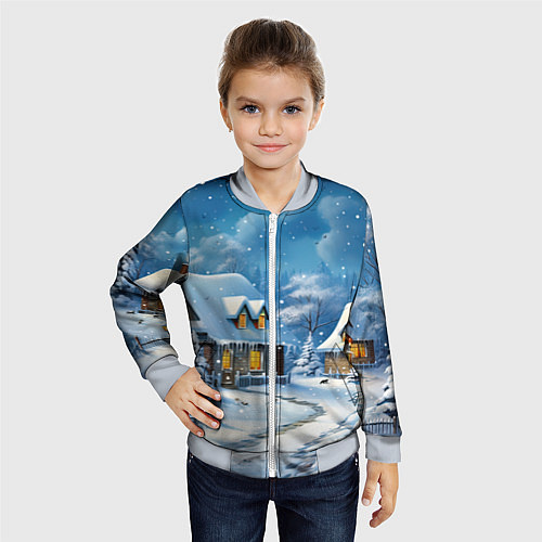 Детский бомбер Новогодние каникулы в деревне / 3D-Серый – фото 4