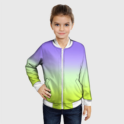 Детский бомбер Фиолетовый мятный и желто-зеленый градиент / 3D-Белый – фото 4