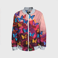Бомбер детский Разноцветные бабочки - розовые цветы, цвет: 3D-серый