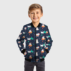 Бомбер детский Pattern with new years cats, цвет: 3D-черный — фото 2