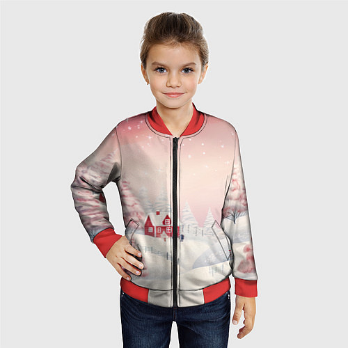 Детский бомбер Снежное сияние ночи / 3D-Красный – фото 4