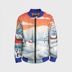Бомбер детский Зимнее очарование, цвет: 3D-синий