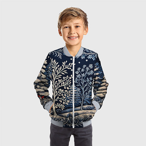 Детский бомбер Ледяные узоры нового года / 3D-Серый – фото 3