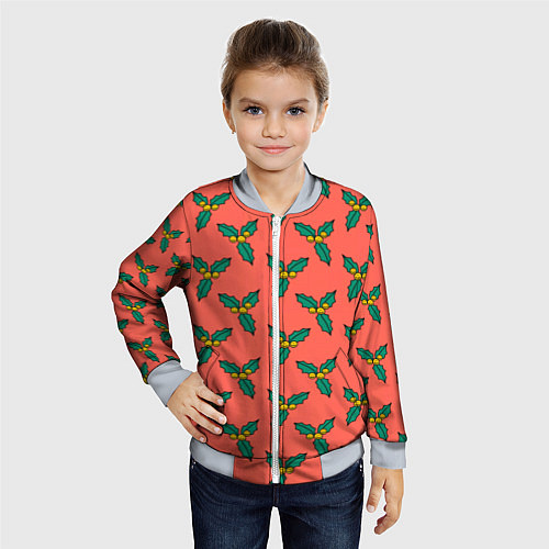Детский бомбер Ягоды остролиста / 3D-Серый – фото 4