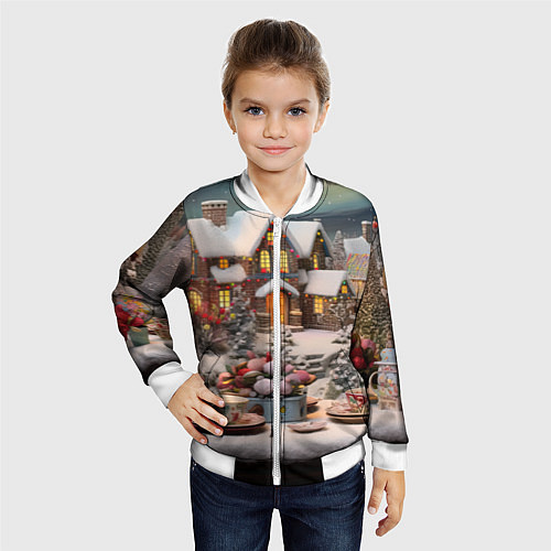 Детский бомбер Объемные новогодние домики / 3D-Белый – фото 4