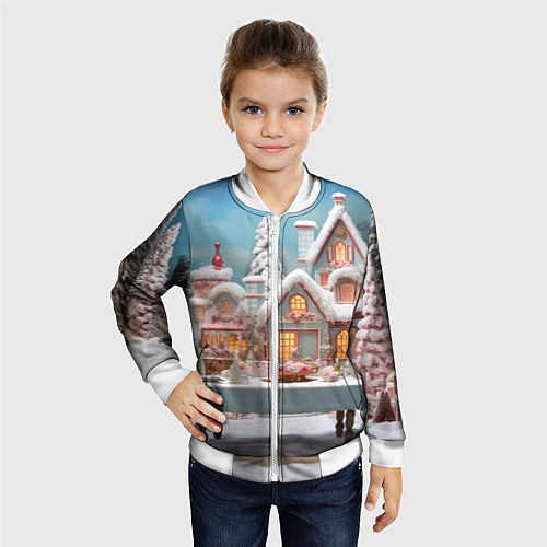 Детский бомбер Снежный день в городе / 3D-Белый – фото 4