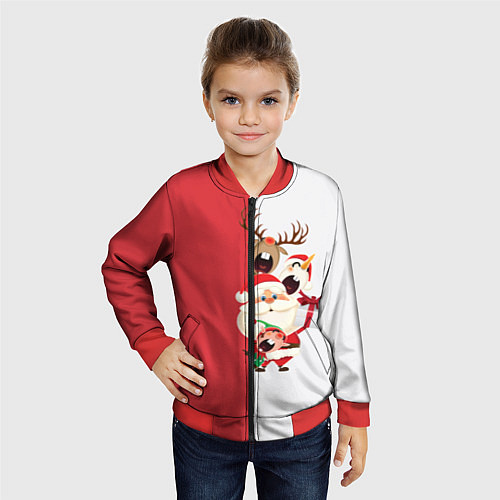 Детский бомбер Новогодние персонажи / 3D-Красный – фото 4