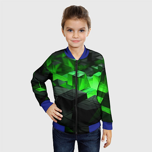 Детский бомбер Глубина зеленых плоскостей / 3D-Синий – фото 4