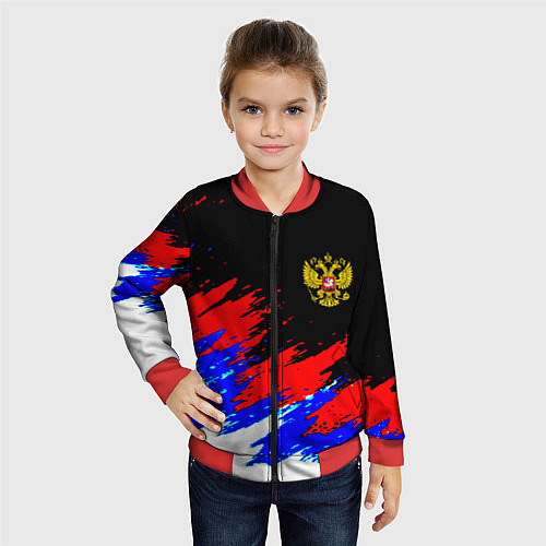 Детский бомбер Россия триколор герб краски / 3D-Красный – фото 4