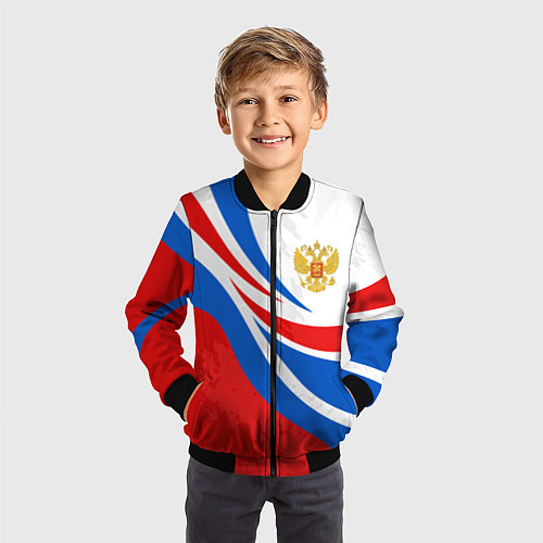 Детский бомбер Россия - спортивная униформа / 3D-Черный – фото 3