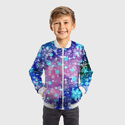 Бомбер детский Снежинки - морозный паттерн, цвет: 3D-белый — фото 2