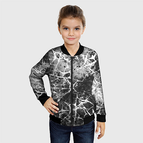 Детский бомбер Абстракция - белые трещины на сером фоне / 3D-Черный – фото 4