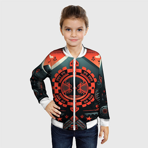 Детский бомбер Рисунок в стиле американских индейцев / 3D-Белый – фото 4