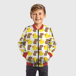 Бомбер детский Капибара с желтой уткой, цвет: 3D-красный — фото 2