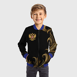 Бомбер детский Герб России и золотистый узор, цвет: 3D-синий — фото 2