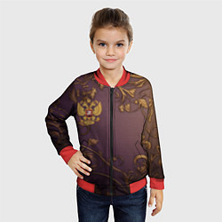 Бомбер детский Герб России золотой на фиолетовом фоне, цвет: 3D-красный — фото 2