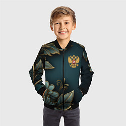 Бомбер детский Золотые листья и герб России, цвет: 3D-черный — фото 2