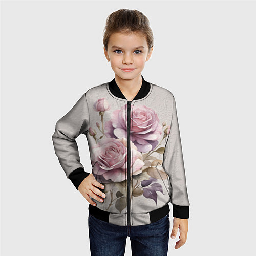 Детский бомбер Нежные розовые розы на стене / 3D-Черный – фото 4
