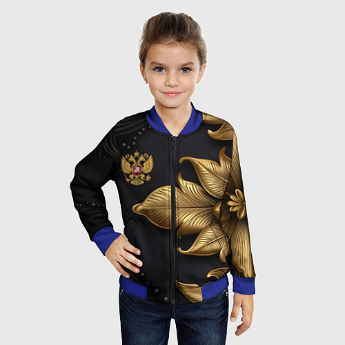 Детский бомбер Золотой герб России / 3D-Синий – фото 4