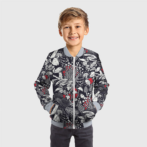 Детский бомбер Разные грибы / 3D-Серый – фото 3